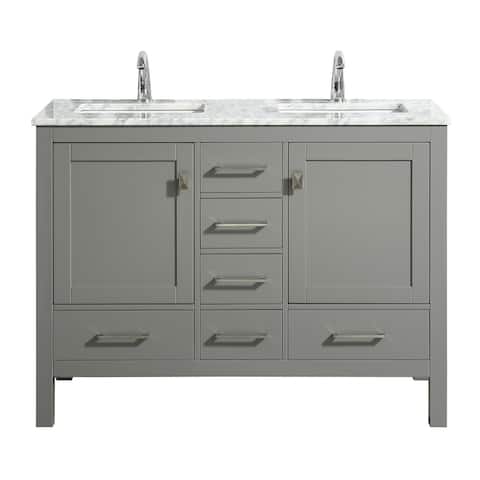 Eviva London 48" x 18" Gray Transitional Double Sink Bathroom Vanity w/ White Carrara Top
