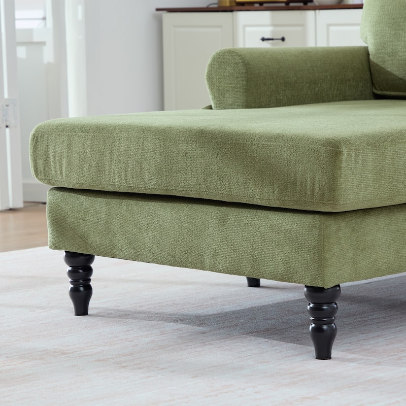 Modern Chaise Lounge Single Sofa Chair, Chenille Fabric Recliner Armchair with Side Pockets and Wooden Legs