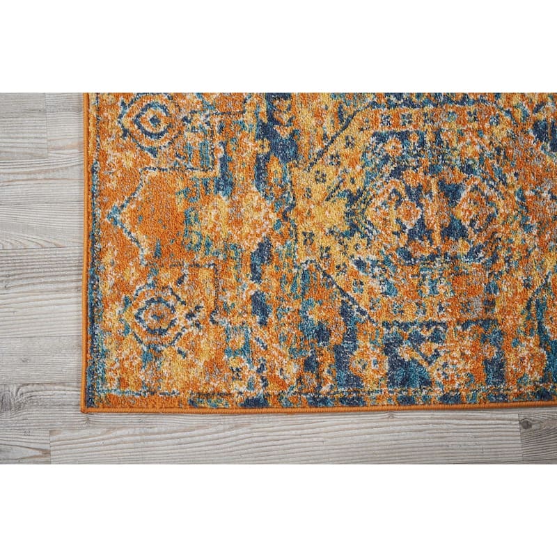 Nourison Passion Distressed Persian Antique Gold Teal Area Rug