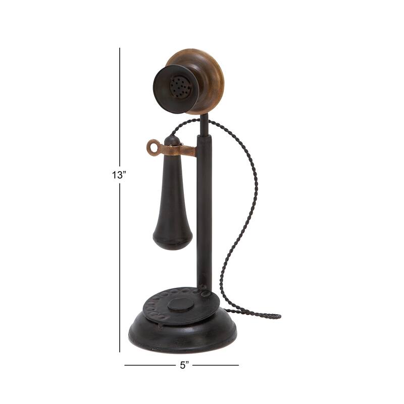 Black Metal Decorative Vintage Style Telephone Decorative Sculpture with Tiered Base and Coil Wire Detailing