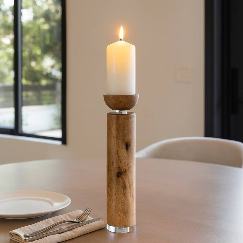 Wood Taper Candle Holder Acrylic Detail - Brown