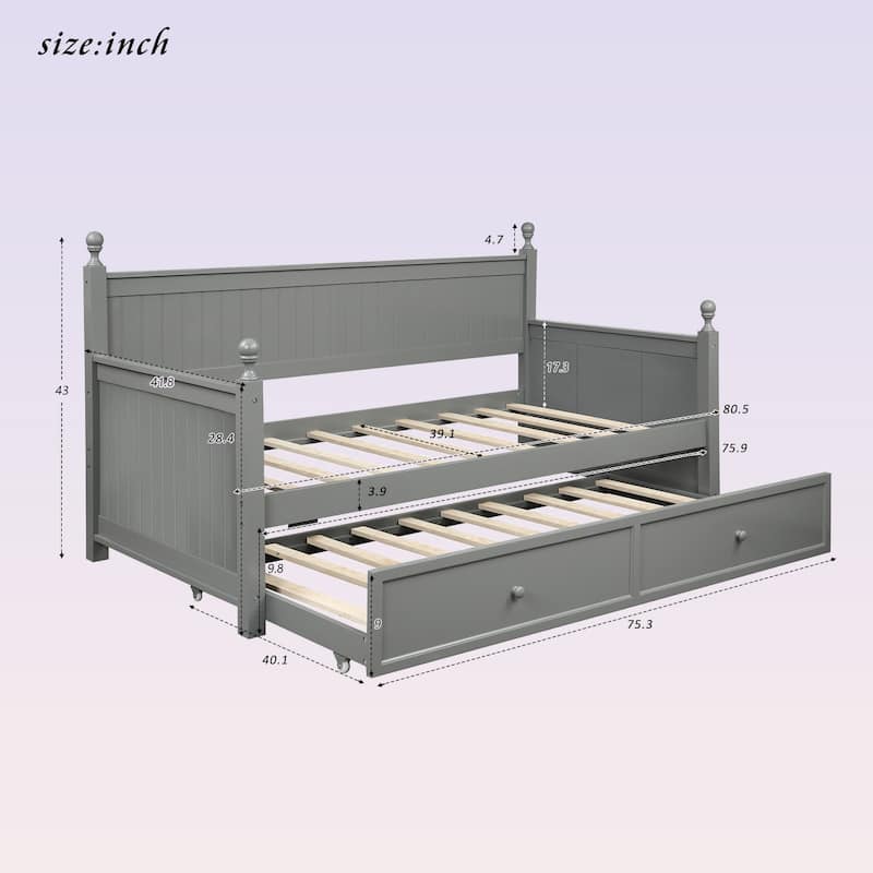 Modern Twin Size Wood Daybed with Twin Size Trundle