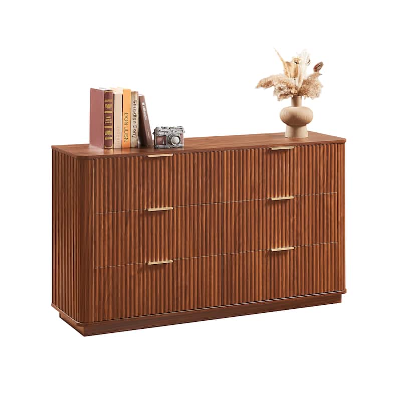 55" Modern Wave-Design Dresser – 6-Drawer Chest with Curved Fronts, Multi-Functional as TV Stand or Storage Organizer