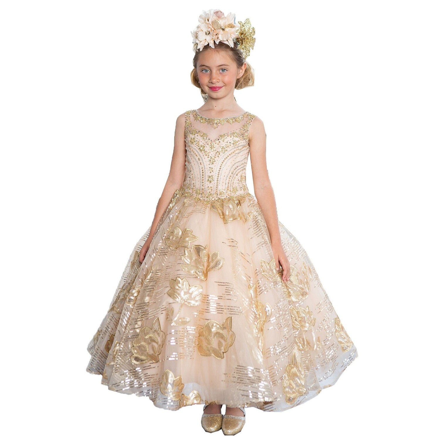 gold sparkly flower girl dress