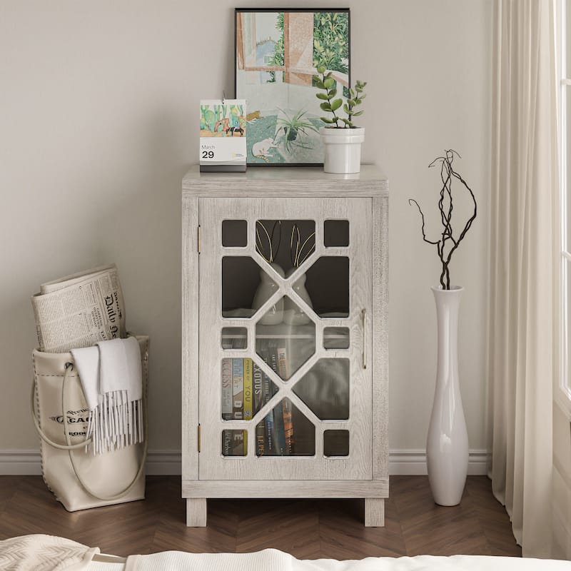 COZAYH Modern Farmhouse Cabinet with 2 Shelves, Retro Tall Nightstand End Table for Bedroom, Living Room, Light Gray