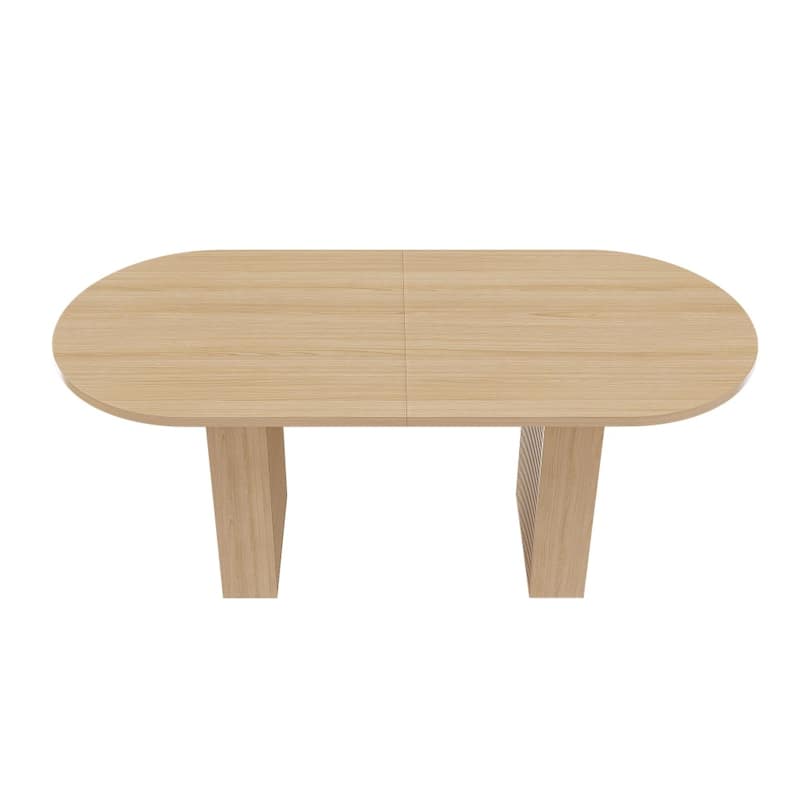 62.9" Farmhouse Kitchen Oval Dining Table with Wood Strip Base