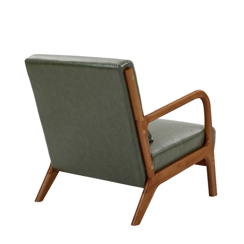 Mid-Century Modern Upholstered Accent Chair with Wood Frame - Brown Wood/PU Leather - Green/PU/Brown Wood