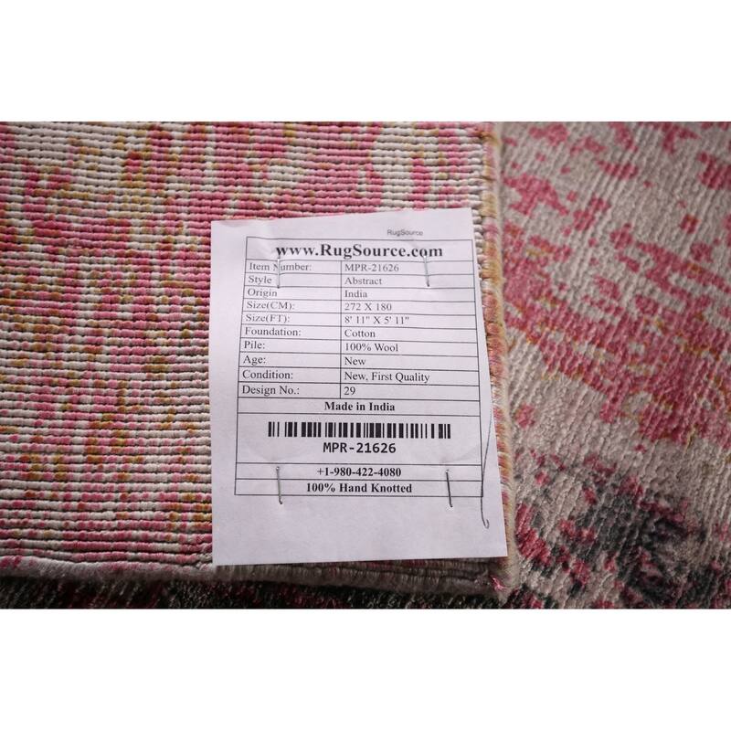 Contemporary Abstract Indian Area Rug Hand-Knotted Modern Wool Carpet - 5'11"x 8'11"