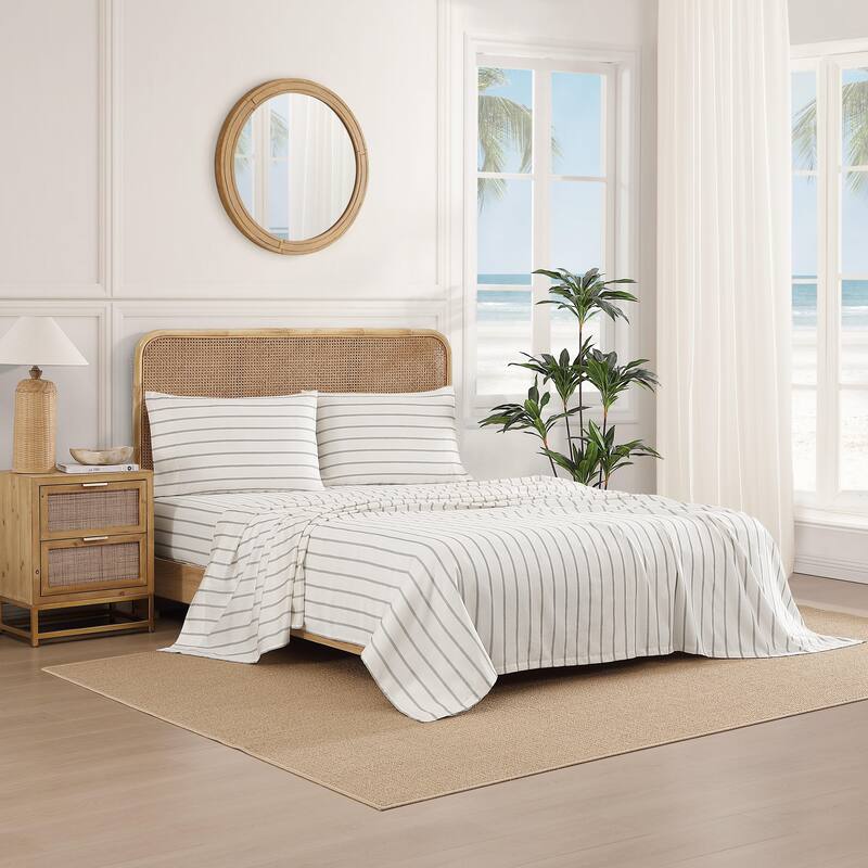 Tommy Bahama Sateen Cotton Printed Sheet Set - La Vida Stripe Brown - Queen
