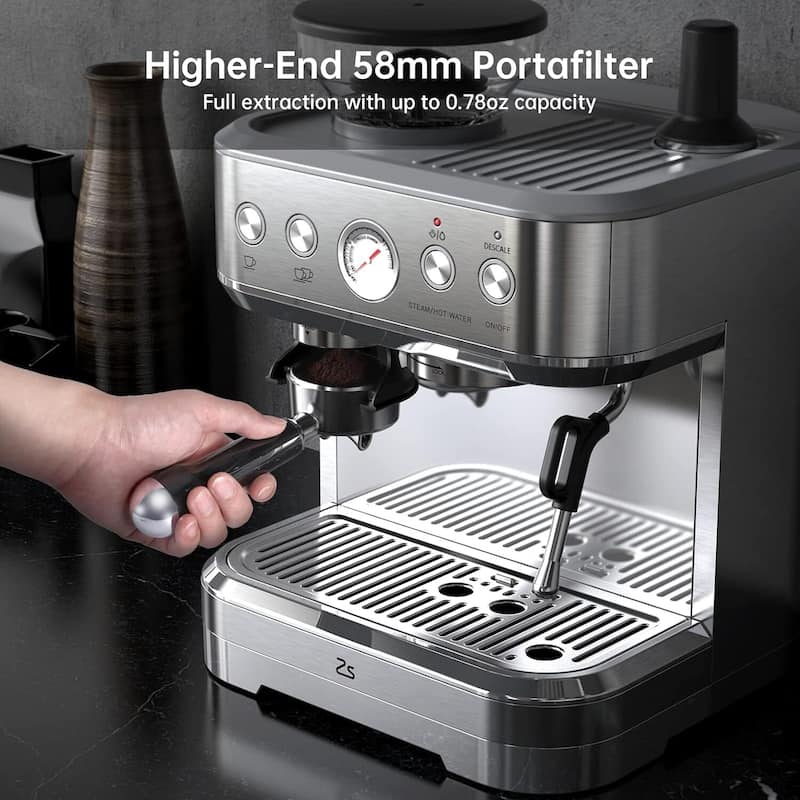15 Bar Pump Espresso Machine with Grinder and Milk Frother, Auto-purge