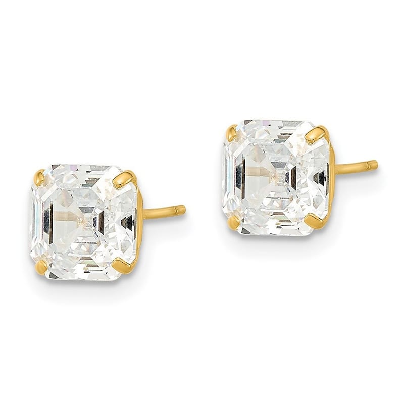 Curata 14k Polished 7x7 Asscher Cut CZ Cubic Zirconia Studs Post Earrings - 7x7mm Wide