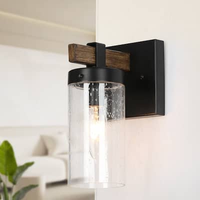 Fora Modern Farmhouse 1-light Cylinder Seeded Glass Shade Bathroom Vanity Light - L4.5"* W 5.5"* H 8.5"