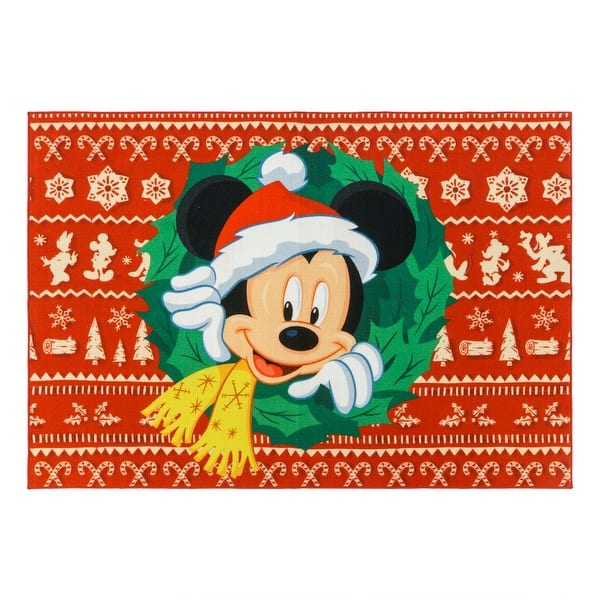 slide 2 of 4, Licensed Disney Mickey Mouse Christmas Wreath Red/ Green Non-Slip Area Rug, 4x6 - 4'6"x6'6"