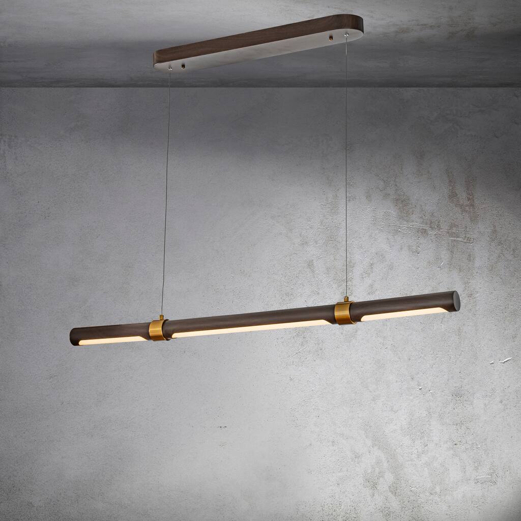CraftHome Modern Desk Pendant Light LED 12W Linear Iron Walnut LED Light for Office Bar Kitchen Island - L45'' x W5'' x H3''