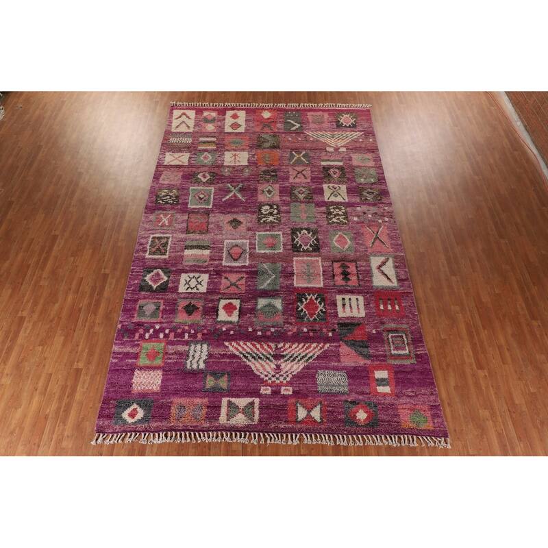 Purple Tribal Moroccan Oriental Large Area Rug Handmade Wool Carpet - 9'3" x 14'6"