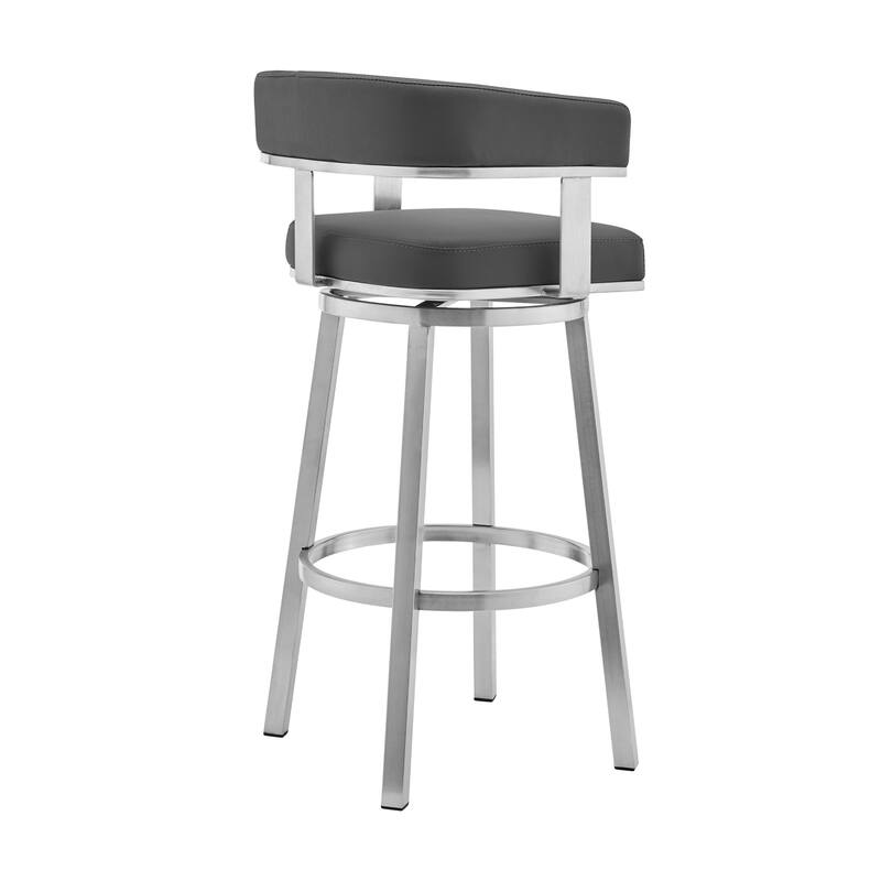 Contemporary Swivel Bar Stool with Silver Brushed Finish and Faux Leather Seat Modern Style