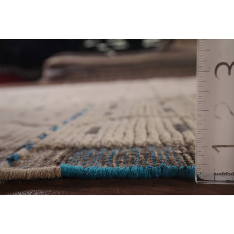 Ivory Striped Moroccan Oriental Area Rug Hand-Knotted Wool Carpet - 6'0"x 9'10"