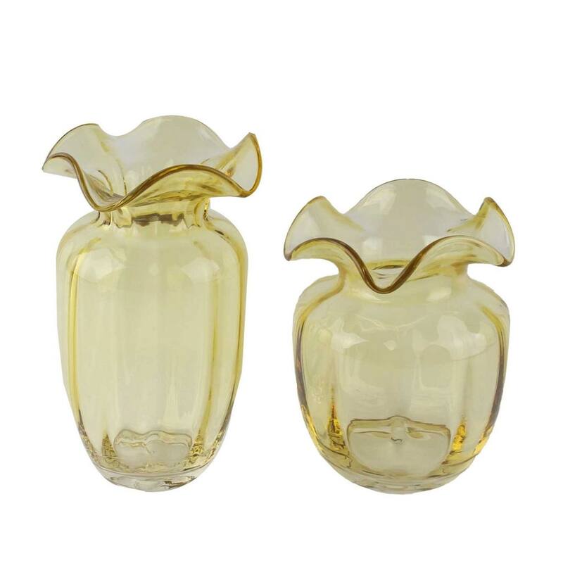 Fleurine Set of 2 Fluted Blooming Decorative Glass Flower Table Vases