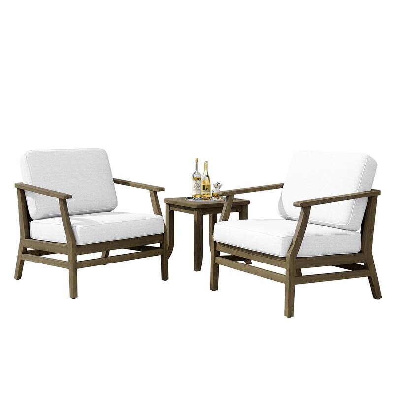 3 Set Outdoor Teak Wood Club Chairs with Side Table