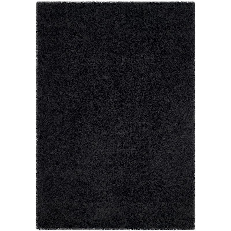 SAFAVIEH Laguna Shag Verdiana Solid Color 2-inch Thick Rug. - 5'3" Square - Black - Square