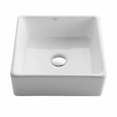 Kraus 15" Ceramic Vessel Bathroom Sink - Includes Pop-Up Drain