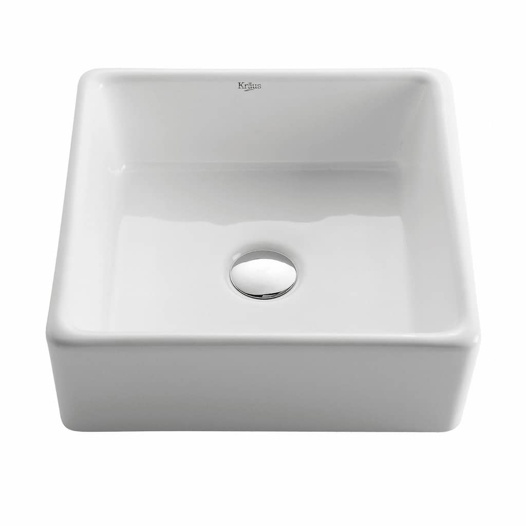 Kraus 15" Ceramic Vessel Bathroom Sink - Includes Pop-Up Drain