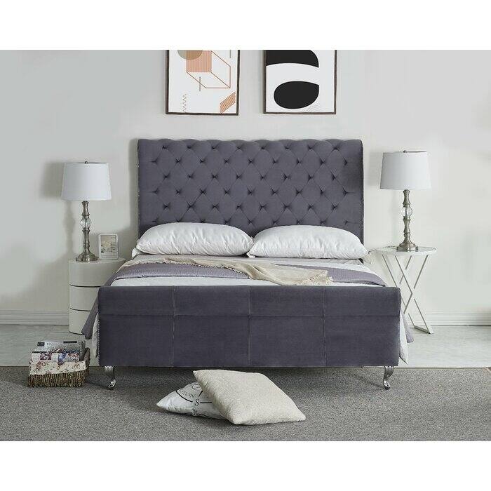Collinsworth Tufted Low Profile Sleigh Bed - Grey - King