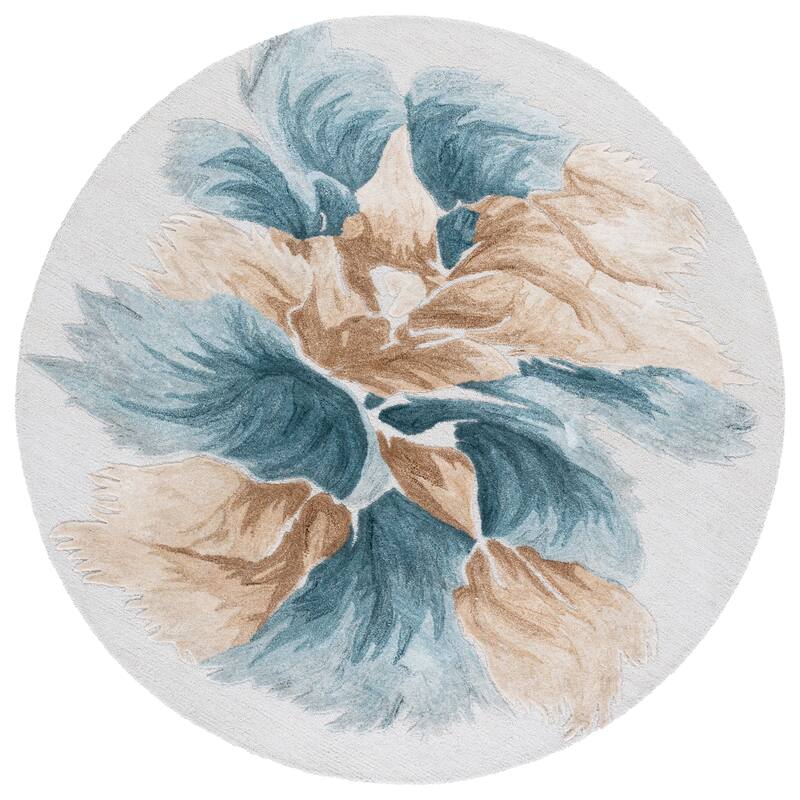 SAFAVIEH Handmade Fifth Avenue Zhenya Mid-Century Modern Wool Rug - 6' Round - Beige/Teal