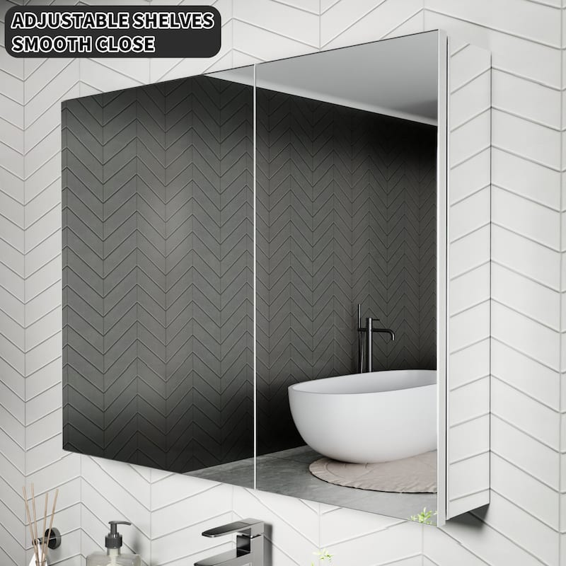 Modland 30"-36"W x 24"H Double Door Bathroom Medicine Cabinet with Mirror,Aluminum Frame