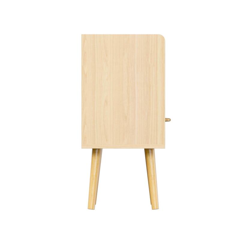 Nightstand With Collapsible Fabric Drawer,2-Tier Storage End Table, Wood Side Table With Storage Cabinet For Kids,Adults