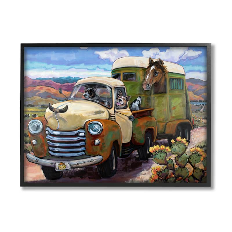 Stupell Dogs Driving Vintage Rustic Truck with Horse Trolley Framed Wall Art - 20 x 16 - Black