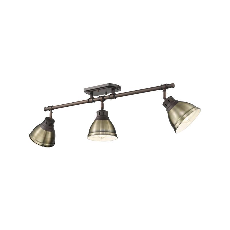 Yep by Golden Lighting Duncan 3-light Semi-Flush Mount in Rubbed Bronze and Aged Brass shade