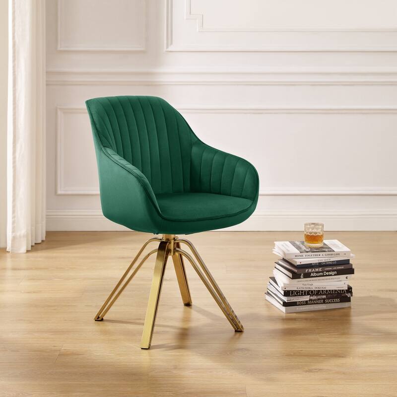 HomeRoots 23" Green Velvet And Gold Swivel Arm Chair - 23