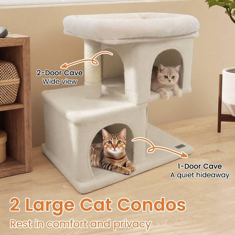 Gymax 25.5'' Cat Tree w/2 Large Condo Padded Top Perch Sisal