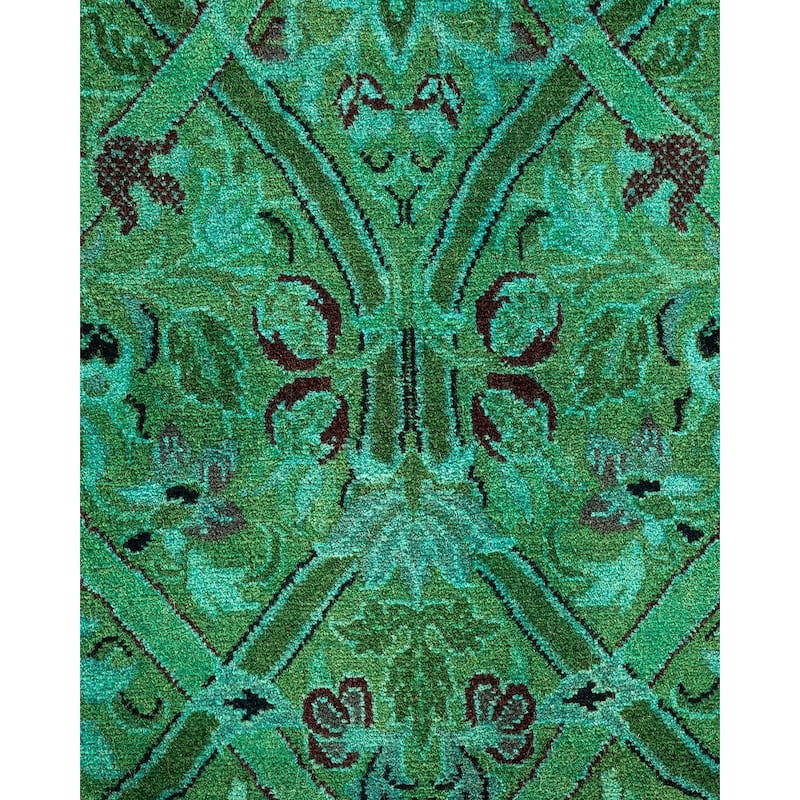 Overton Hand Knotted Wool Vintage Inspired Modern Contemporary Overdyed Green Area Rug - 5' 11" x 11' 8"