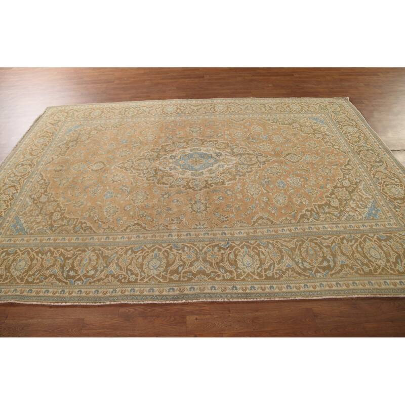 Traditional Kashan Persian Vintage Rug Handmade Wool Carpet - 6'6"x 9'6"