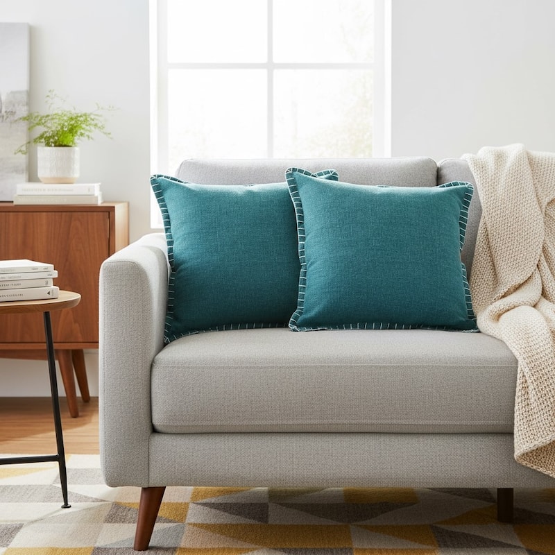 Sevita Guapo Casual Solid Stitched Edge Cotton Throw Pillow