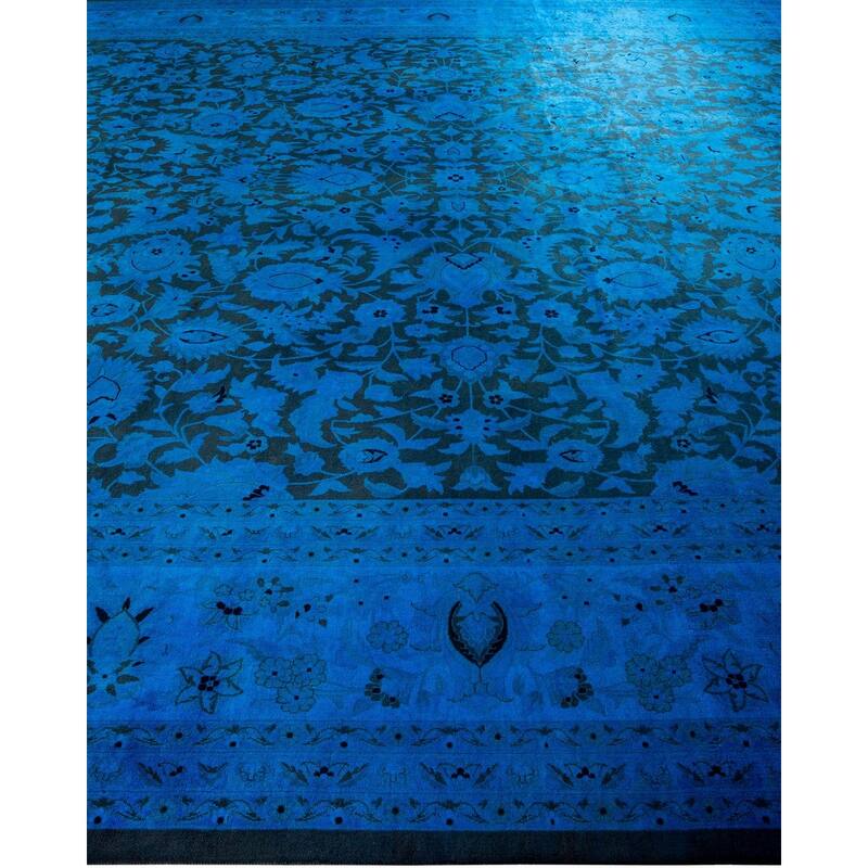 Overton Handknotted Wool Vintage Inspired Contemporary Overdyed Black Area Rug - 14' 10" x 12' 1"