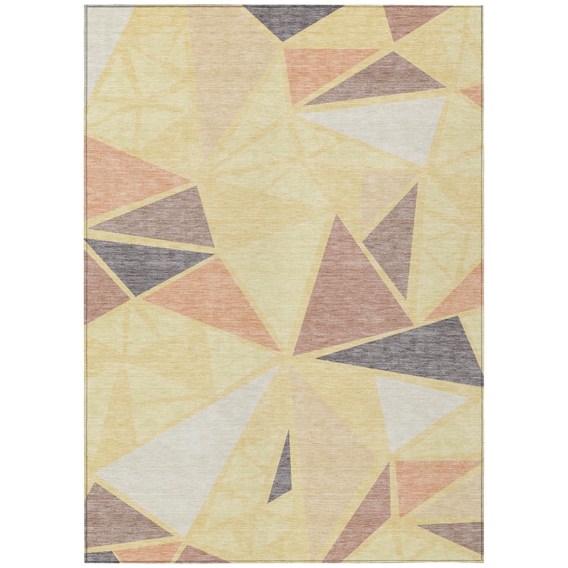 Machine Washable Indoor/ Outdoor Abstract Mosaic Chantille Rug