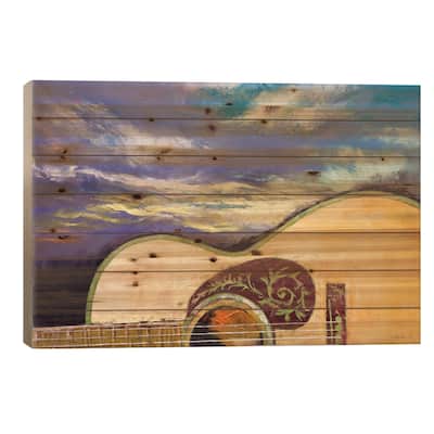 Sunset Guitar Print On Wood by Michael Creese - Multi-Color