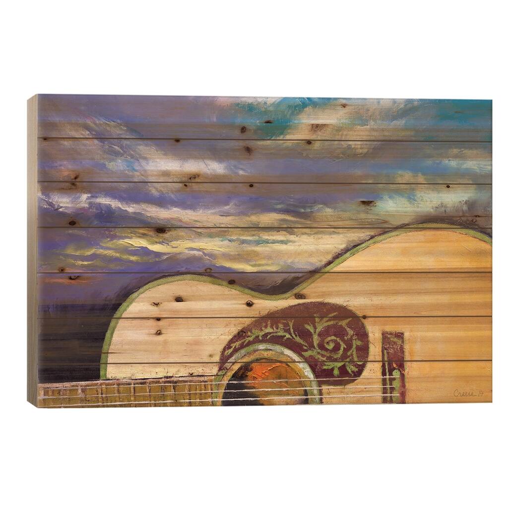 Sunset Guitar Print On Wood by Michael Creese - Multi-Color