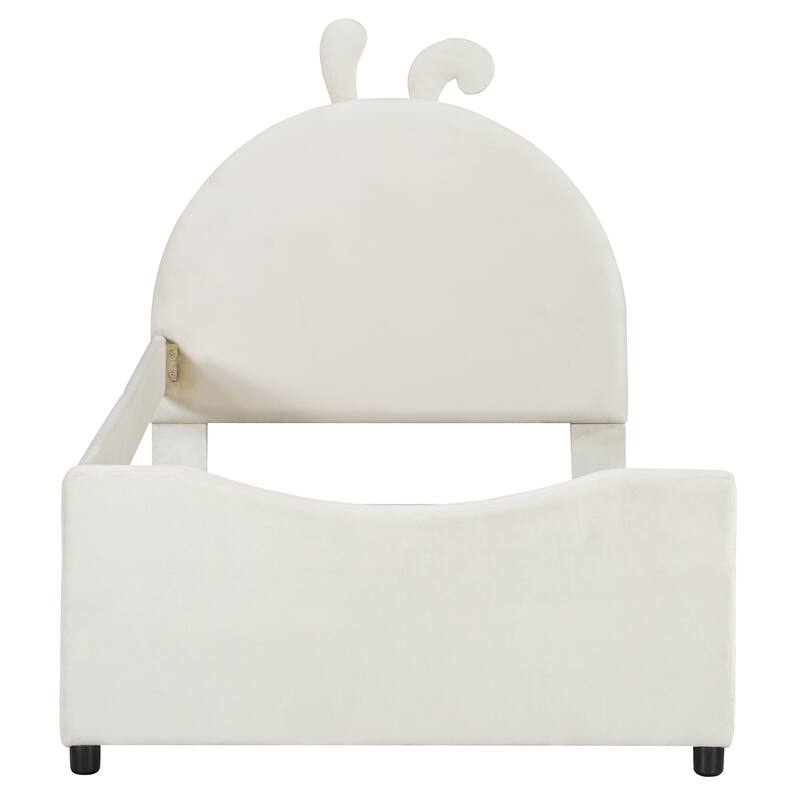 Twin Size Upholstered Daybed with Rabbit Ear Shaped Headboard for Home Office