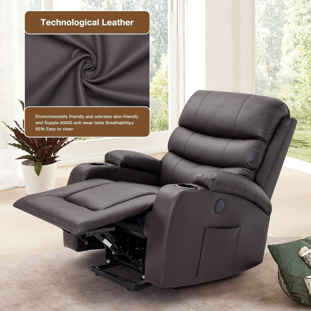 EROMMY Oversized Power Lift Recliner with Massage & Heat - PU Leather Chair with Pockets & Cup Holders