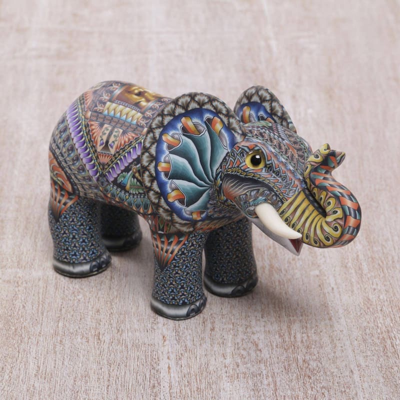 Polymer clay sculpture, 'Vibrant Elephant'