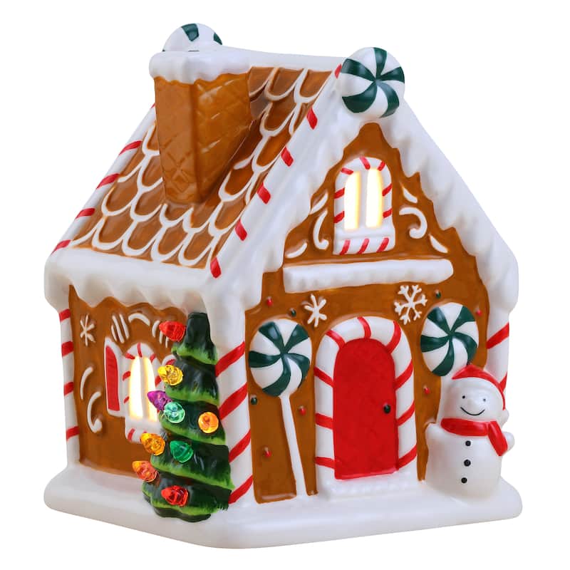 7" Nostalgic Ceramic Lit Gingerbread House - Brown