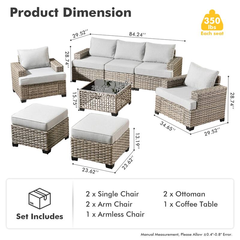 HOOOWOOO 8-piece Outdoor Sofa Patio Wicker Furniture Sectional Set with Coffee Table