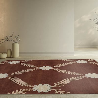 Hand Knotted Trellis Brown Floral Wool & Silk Traditional Area Rug - 3' 3'' x 5' 4''