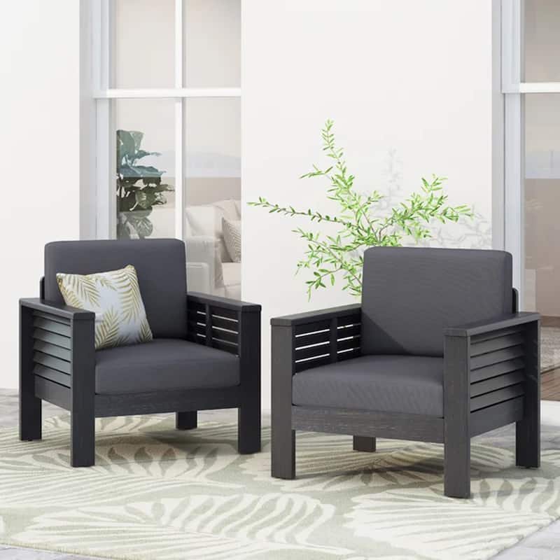 Roomfitters Outdoor Acacia Wood Club Chair with Cushions, Teak Frame and Weather-Resistant Beige Cushions, Ideal for Patio
