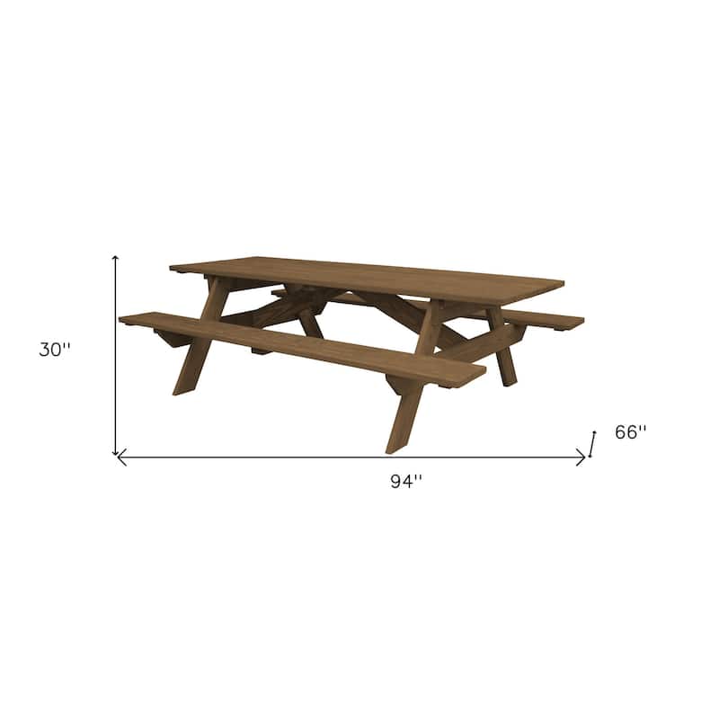 HomeRoots 94" Wood Brown Solid Wood Outdoor Picnic Table