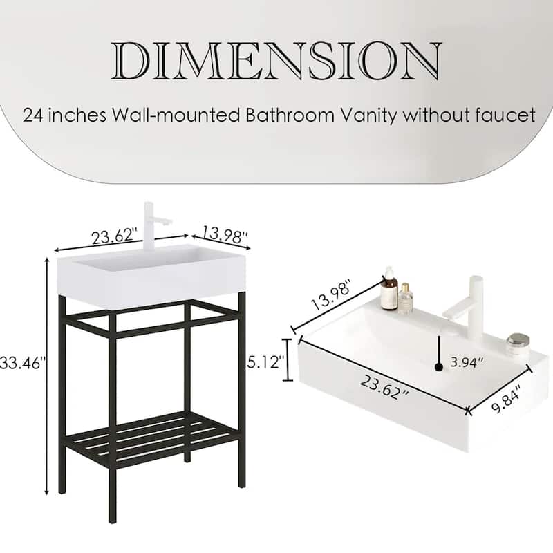 24" Freestanding Bathroom Vanity with Ceramic Sink - 23.62'' x13.98'' x 33.46''